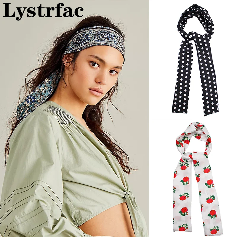 Lystrfac New Slik Fabric Dot Print Headband for Women Girls Long Ribbon Cross Knot Hairband Female Headwear Hair Accessories