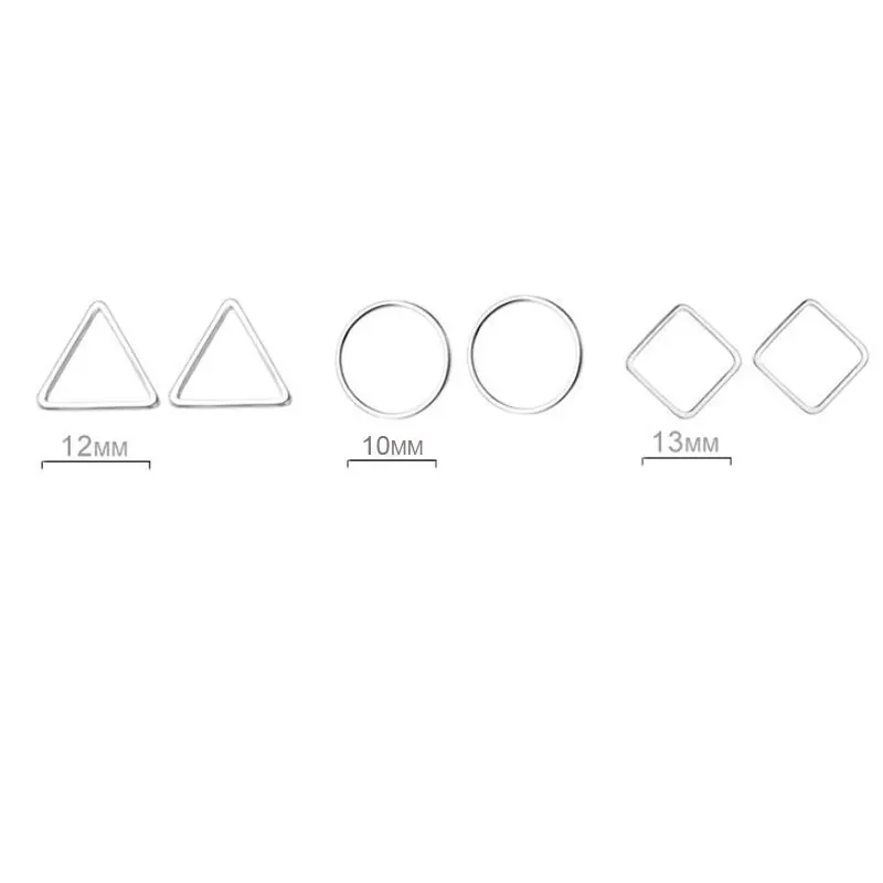 Полые геометрические квадратный треугольный Круглый Круг Серьги гвоздики 925 пробы серебро для женщин ювелирные изделия аксессуары S-E535