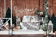  Capisco Christmas Trees Lights Photography Backdrops Winter Snow Wood House Newborn Baby Photo Backgrounds New Year Studio Props 