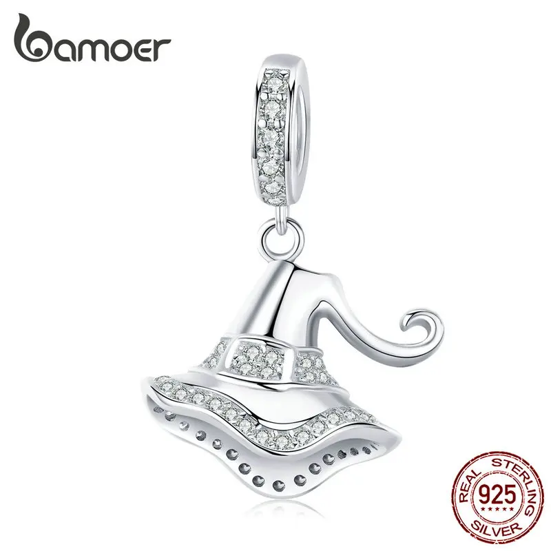 

bamoer Wizard Hat Pendant Charm fit Women Original 925 Silver Bracelet or Necklace Halloween Collection Girl Gifts SCC1364