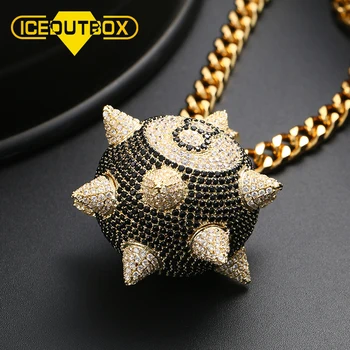 

Exaggeration Personality Big Round Pendant Necklace Full Of Rhinestone AAA Cubic Zircon Men's Women Hip hop Rock Jewelry