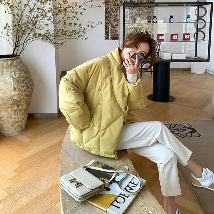 

Women short jacket big plaids 90% white down Waterproof windproof women's coat black beige yellow blue warm parka for winter