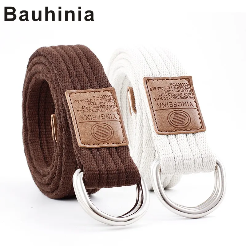 

Bauhinia brand Korean unisex canvas belt length 120 width 3.3 casual fashion double buckle belt outdoor woven