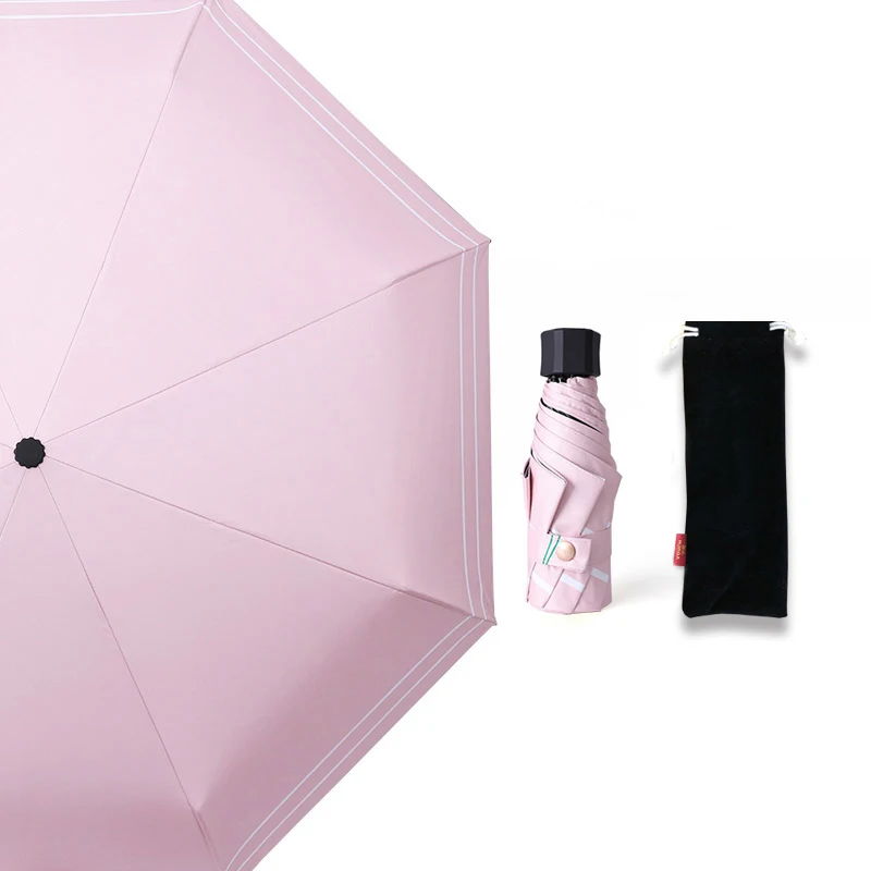 5-folding Pink Contracted Stripe Three-folding And Five-folding Umbrella Windproof Sunny or Rainy Parasol - Цвет: 5-folding Pink