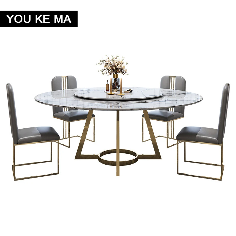Modern restaurant slate dining table household turntable marble dining table