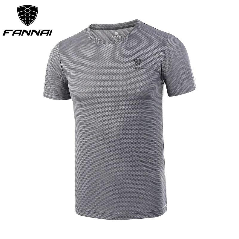 FN015Gray FANNAI, мужские спортивные топы, футболки, быстросохнущая футболка для фитнеса, тренажерного зала, тренировки, мужские футболки для бега, Майки с коротким рукавом, спортивная одежда - Цвет: FN015Gray