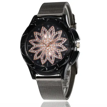 

diamond watch Gun color lotus pattern women's watches Europe and America hot - selling alloy fashion quartz watch
