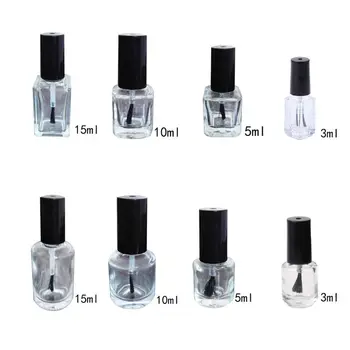 

3/5/10/15ml Empty Nail Polish Glass Bottle Clear Portable UV Gel Container Refilled Storage Box Square Round Makeup Tube Brush