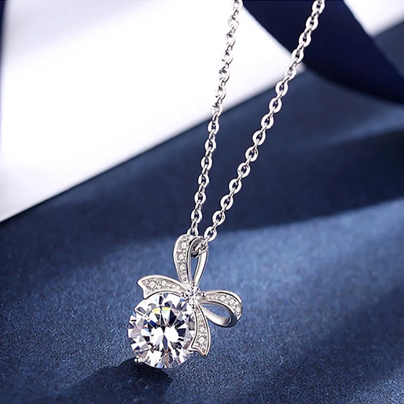Platinum Color Bague Ringen, Новое поступление, серебро 925, ювелирные изделия, женские ожерелья, шпинель, бант, подвеска, серебряные ювелирные украшения, опт, женские подарки для вечеринки - Цвет камня: Platinum Color