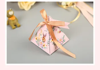 

50/100pcs Creative Pink Rabbit Triangular Pyramid Wedding Favors Candy Box Party Supplies Bomboniera Thanks Gift Chocolate Box