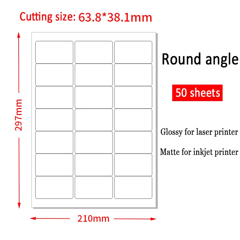 1050 Pcs 63.8mm*38.1mm Round Angle Address Label Stickers (50 sheets A4) White Self Adhesive Sticker For Inkjet Laser Printer