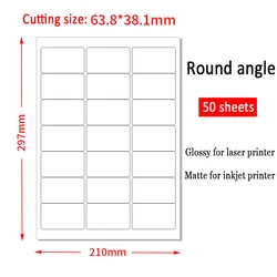 1050 Pcs 63.8mm*38.1mm Round Angle Address Label Stickers (50 sheets A4) White Self Adhesive Sticker For Inkjet Laser Printer