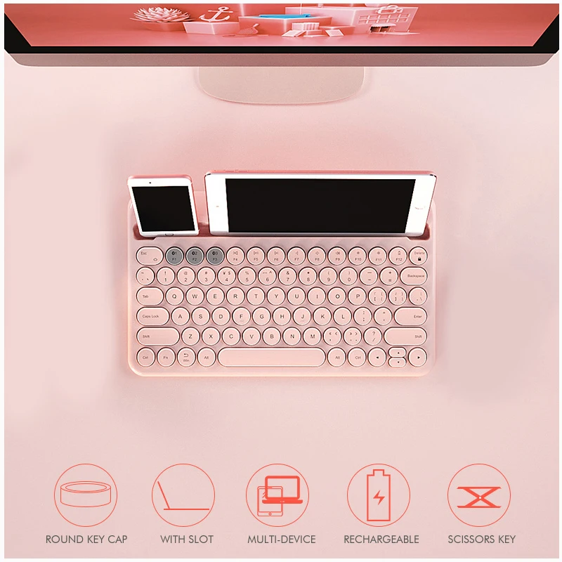 B. O. W Think Беспроводная bluetooth-клавиатура для нескольких устройств, поддержка, ультра тонкий дизайн и перезаряжаемый аккумулятор 800 мАч