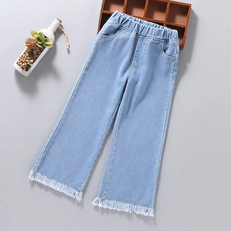 Корейские широкие брюки для девочек джинсы с широкими штанинами модные детские