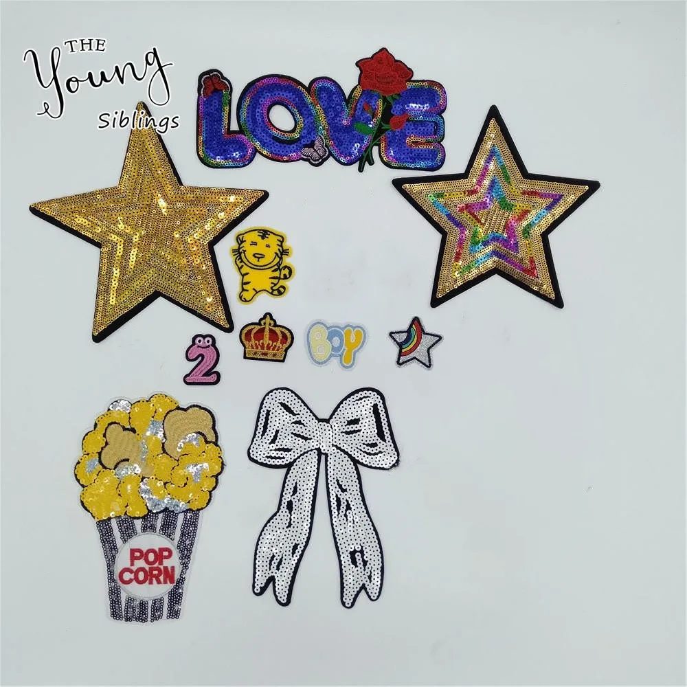 

Mixture Fashion Sequins Sewing Clothes Iron On Patches Popcorn Dog Hotfix Applique Motifs Sew On Clothing Stickers Accessories
