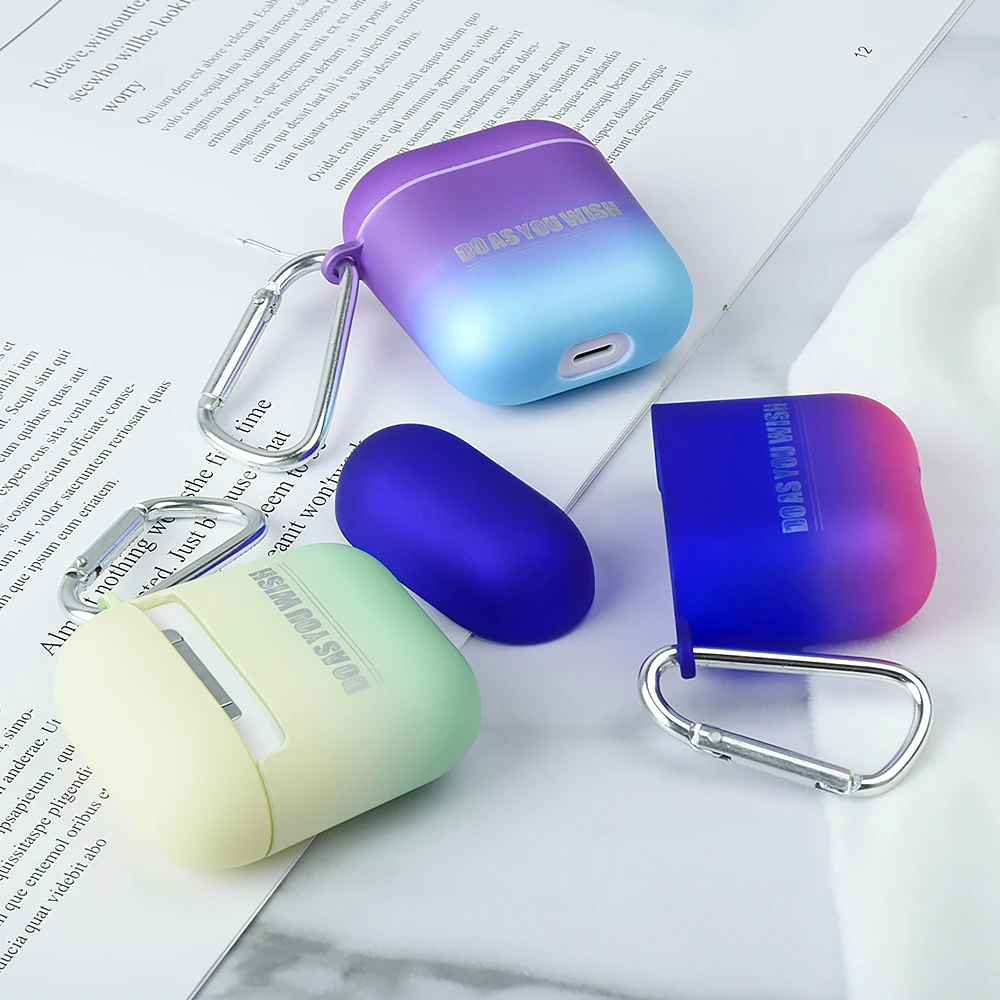 Градиентные цветные Чехлы для Airpods 1 2 Защитные беспроводные наушники Bluetooth чехол для Airpods 1 2 зарядная Коробка Чехол с крюком
