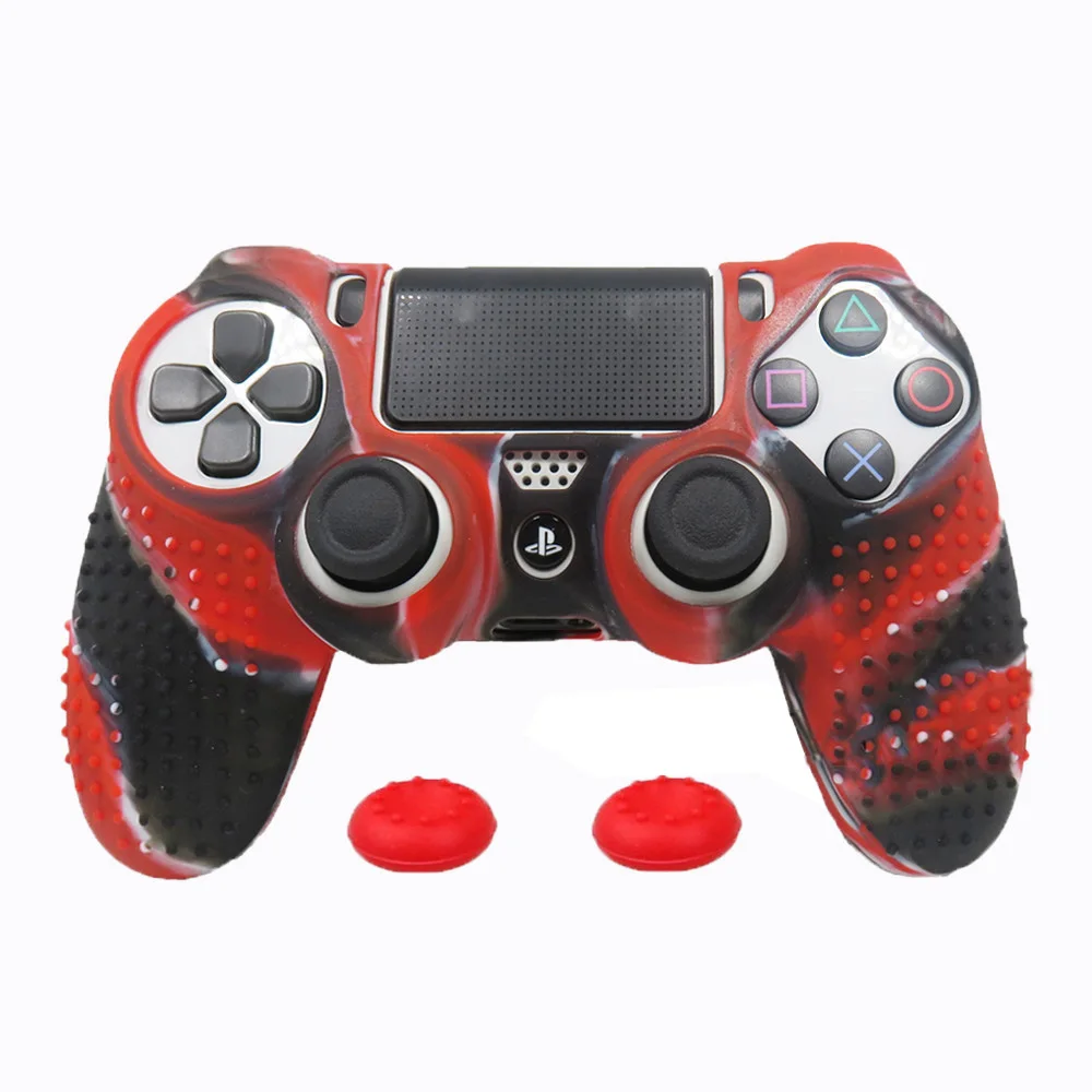 ZOMTOP Противоскользящий силиконовый чехол для sony playstation Dualshock 4 PS4 DS4 Pro тонкий контроллер и ручка - Цвет: Red camo