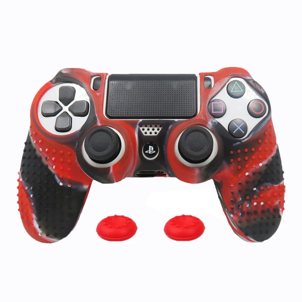 Red camo ZOMTOP Противоскользящий силиконовый чехол для sony playstation Dualshock 4 PS4 DS4 Pro тонкий контроллер и ручка - Цвет: Red camo