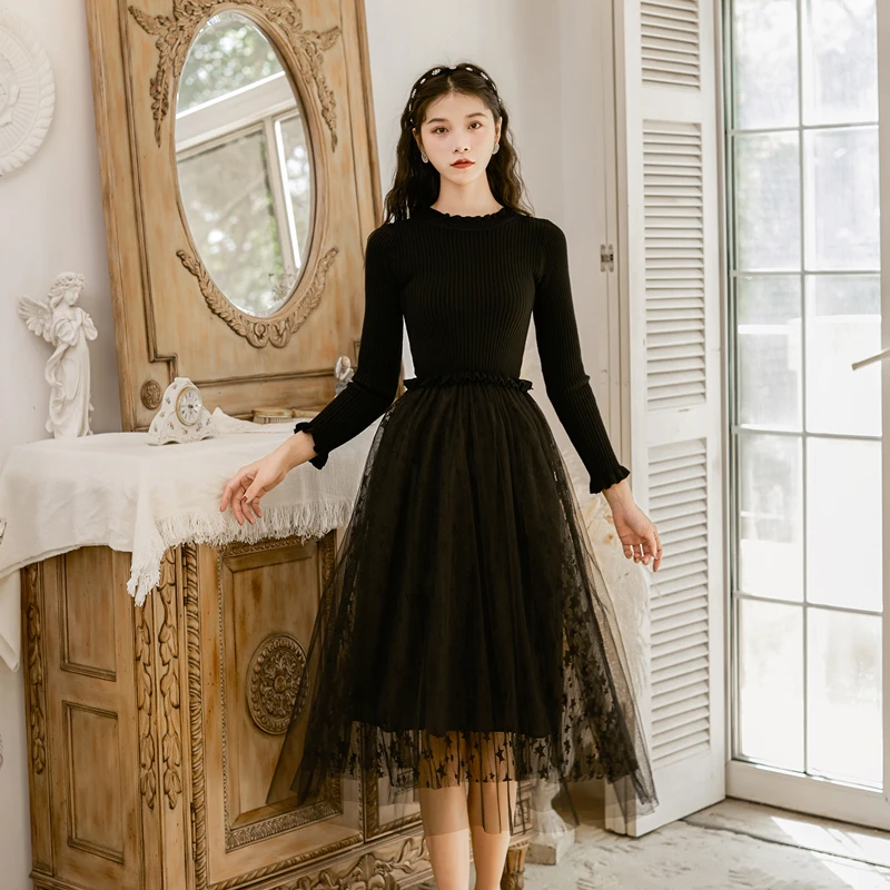 Женское трикотажное Сетчатое платье HAMALIEL средней длины с длинным рукавом и