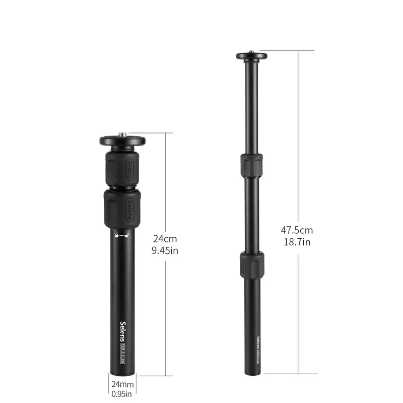 Description Picture 3 of itemSelens Aluminum alloy Extension Zoomable Rod Monopod Gimbal Pole Tripod With Selfie Stick 1/4 Screw For Studio Video Photography