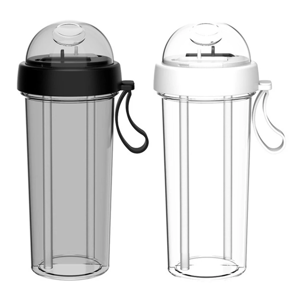 PC+PP Straw Cup Silicone Handle Anti-Slip Groove Two-Color Nozzle High Capacity Motion Double Drink Cup Durable Portable
