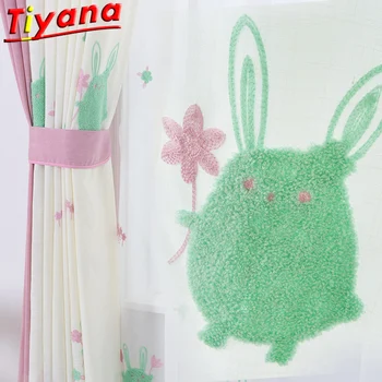 

Sweet Girl's Cartoon Animals Curtains for Living Room White Semi Blackout Curtain Fabric Cute Rabbits Tulle for Kid's Room #VT