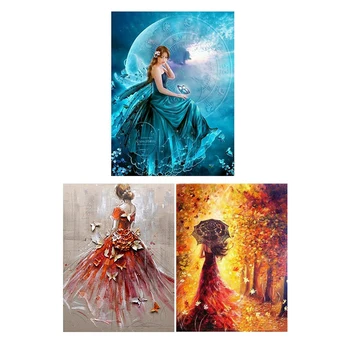 

1set 5D DIY Diamond Painting Kit (Lake Blue) & 2 Packs Butterfly Red Wedding Dress,Back Girl (40 x 40cm and 30 x 40cm)