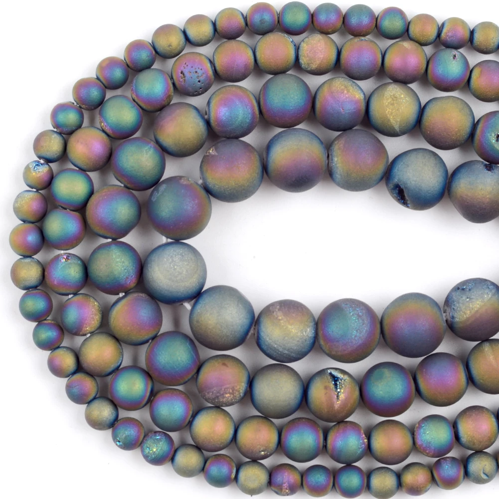 Natürliche Bunte Druzy Achate Stein Perlen Runde Lose Spacer Perlen Für Schmuck Machen 6/8/10/12mm DIY Armband Halskette – Detail 5