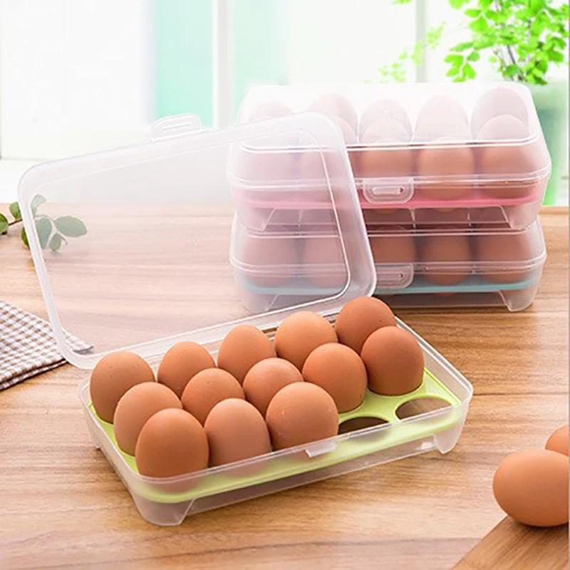 

Kitchen 15Grid Egg Box Portable Egg Refrigerator Storage Box Organizer Food Container Plastic Eggs Tray Holder Kitchen Supplies