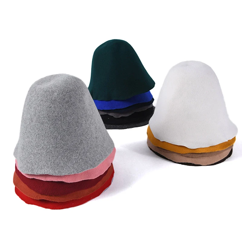 Wool Felt Cloche Bucket Hats Winter Cap 