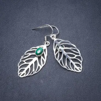 

Natural Malachite Handmade Unique 925 Sterling Silver Earrings 1.75" Y1892