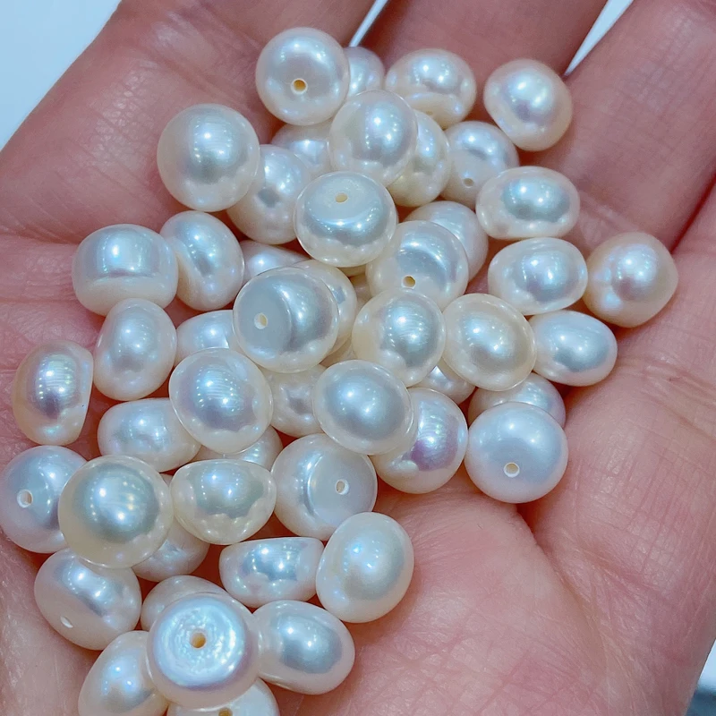 2-14mm Natural Button Pearls 3A Quality Color Freshwater Pearl Gray Black Yellow Loose Pearls for Jewelry Making Flat Back Pearl