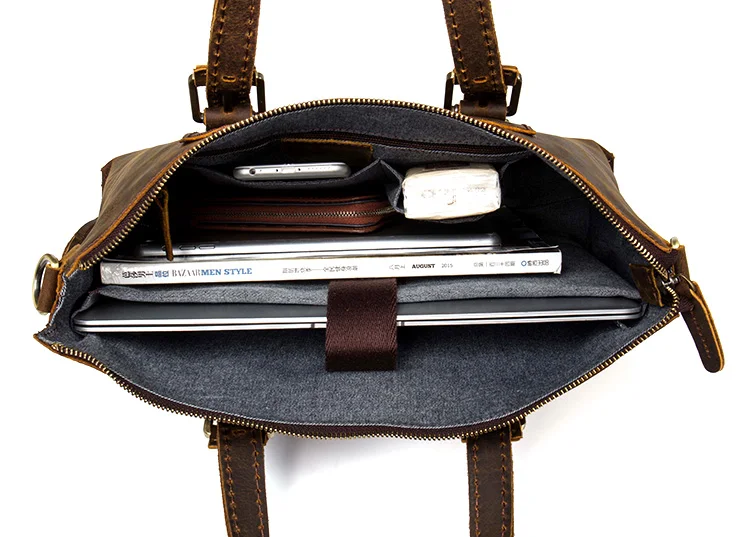 Vintage Crazy Horse Leather Men's Briefcase Laptop Bag Business Handbag Bag Genuine Leather Men Shoulder Bag Crossbody bag