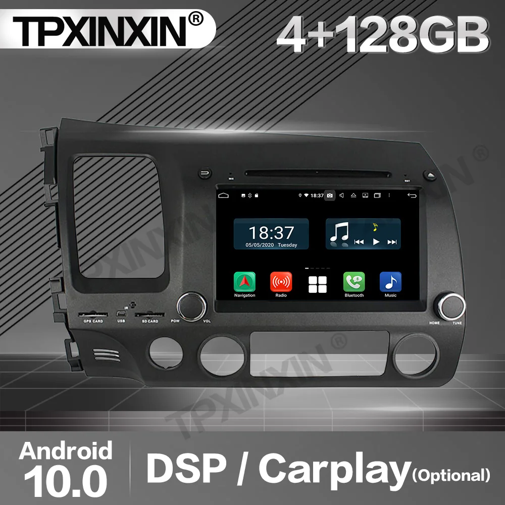 128G Carplay Car Radio 2 Din Stereo Receiver Android 10 For Honda Civic 2006-2009 2010 2011 GPS Player Audio Recorder Head Unit