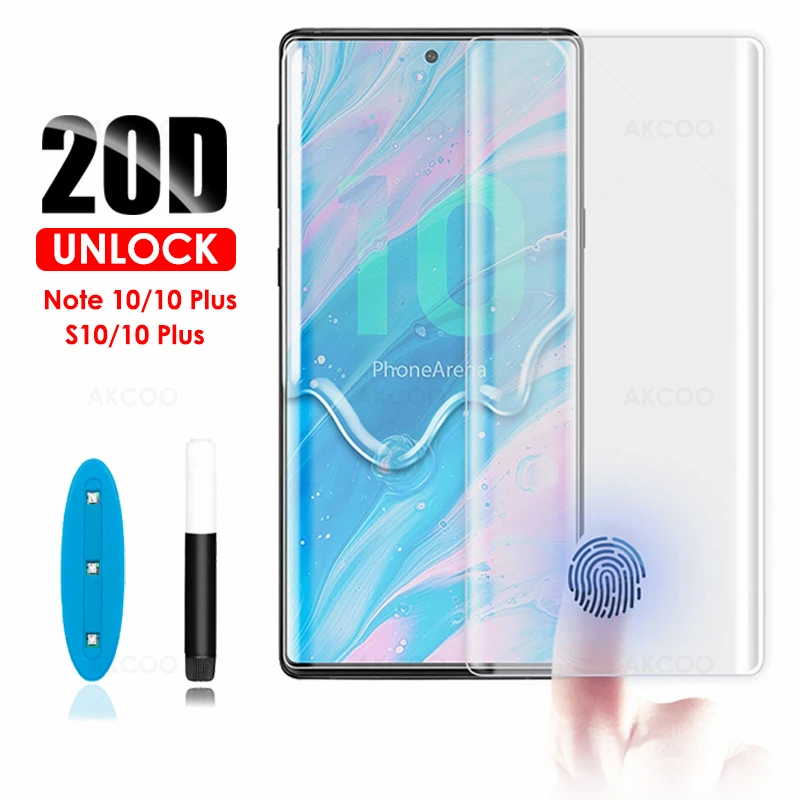 

20D Akcoo Note 10 Plus Screen Protector UV Glass for Samsung Galaxy S78 9 10 Plus 5G Note 8 9 Full Glue Note 10 tempered glass