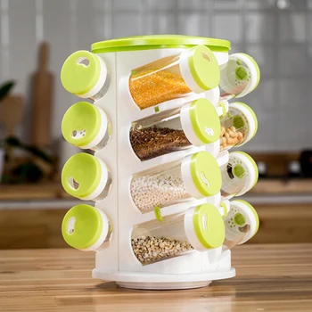 

Spice Jar Pepper Shaker Box Seasoning Cans Pepper Salt Cruet Plastic Bottle Kitchen Spice Rack Set 16pcs Jars + 1pc Rack Holder