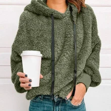 Sfit, осенние женские повседневные пуловеры, искусственный мех, пушистые толстовки, плюшевое пальто, Толстовка на шнурке, Sudadera, верхняя одежда размера плюс