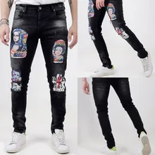 Pantalones vaqueros rasgados elásticos para hombre, Jeans ajustados con cintura elástica, ropa de calle, azul, 2021