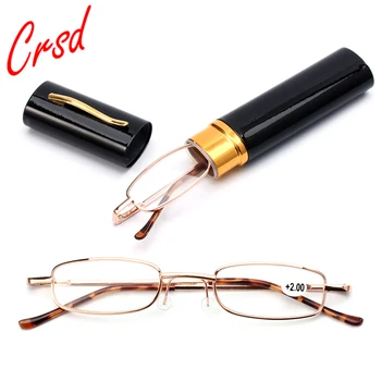 

New Pen Holder Spring Reading Glasses Portable Metal Case Spring Hinge Eyeglasses Vision For Men Women Care Glasses +1.00~+4.00
