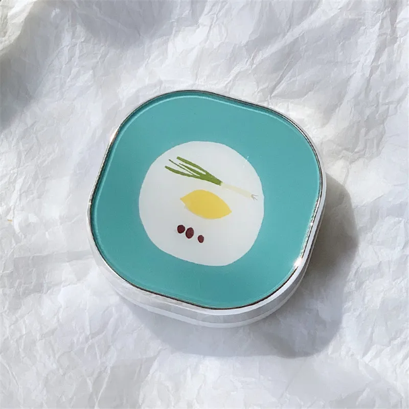 Lemon INS морозный стиль, чехол для контактных линз с зеркалом, мультяшная коробка для хранения продуктов, контейнер для линз, Подарочный милый мультяшный чехол для глаз - Цвет: Lemon