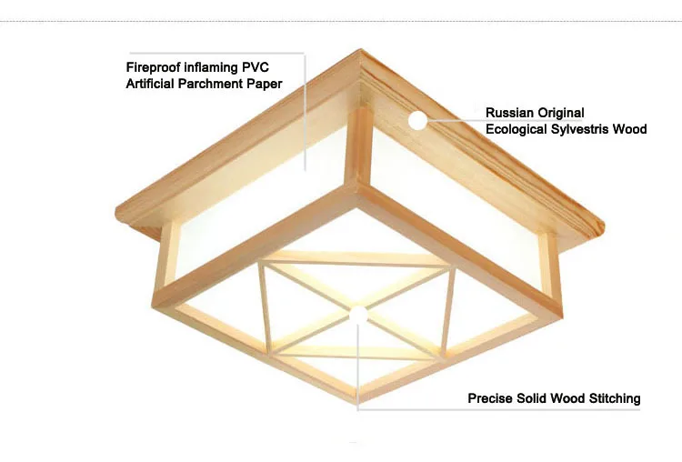 

Modern Square Surface mounted OAK Wood PVC lamparas de techo home wooden led ceiling lamp fixture for living room bedroom