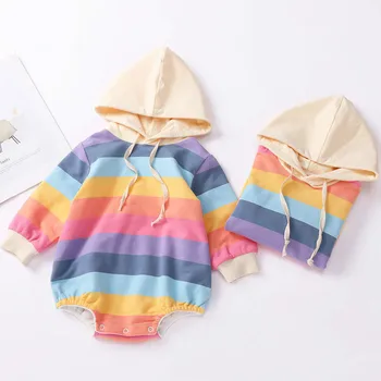 

Baby Girl Infant Autumn Rainbow Hooded Romper Long Sleeve Jumpsuit Outfits Clothes Winter Baby Warm Velvet Clothing