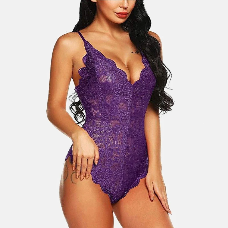 Purple Женское нижнее белье «babydolls» кружевное сексуальное женское белье Тедди Lenceria сексуальное женское белье Sexi Babydoll нижнее белье размера плюс костюмы прозрачный бюстгальтер - Цвет: Purple