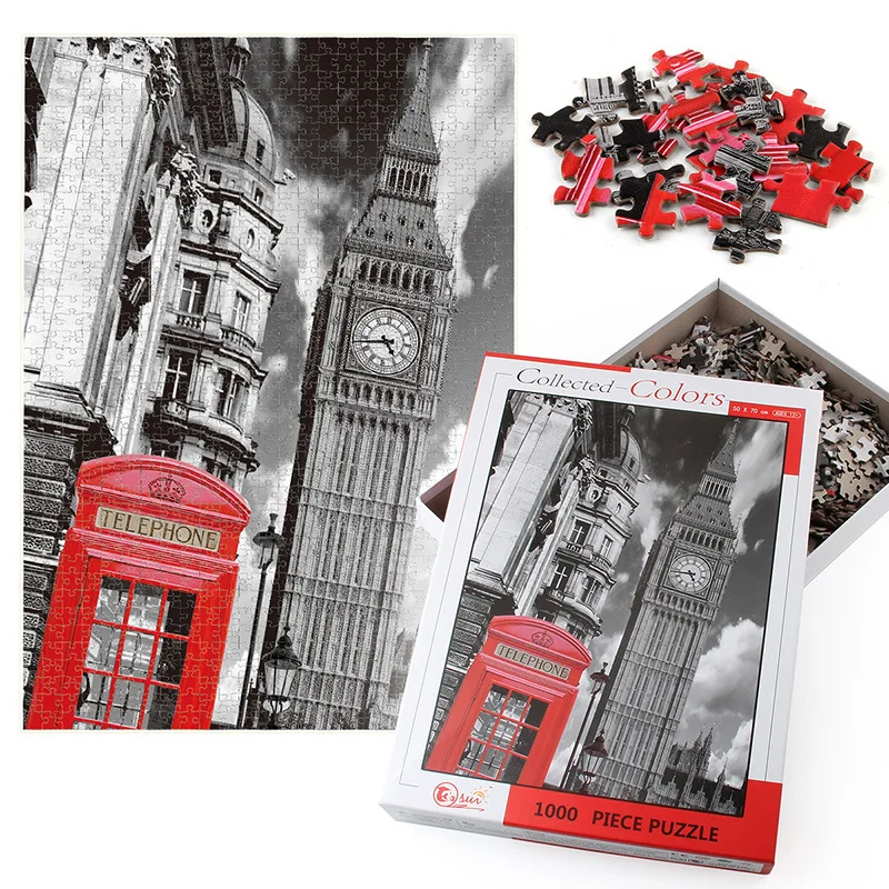 

Teenager boys and girls decompression building block puzzle 1000 pieces London clock tower thickened paper puzzle toy