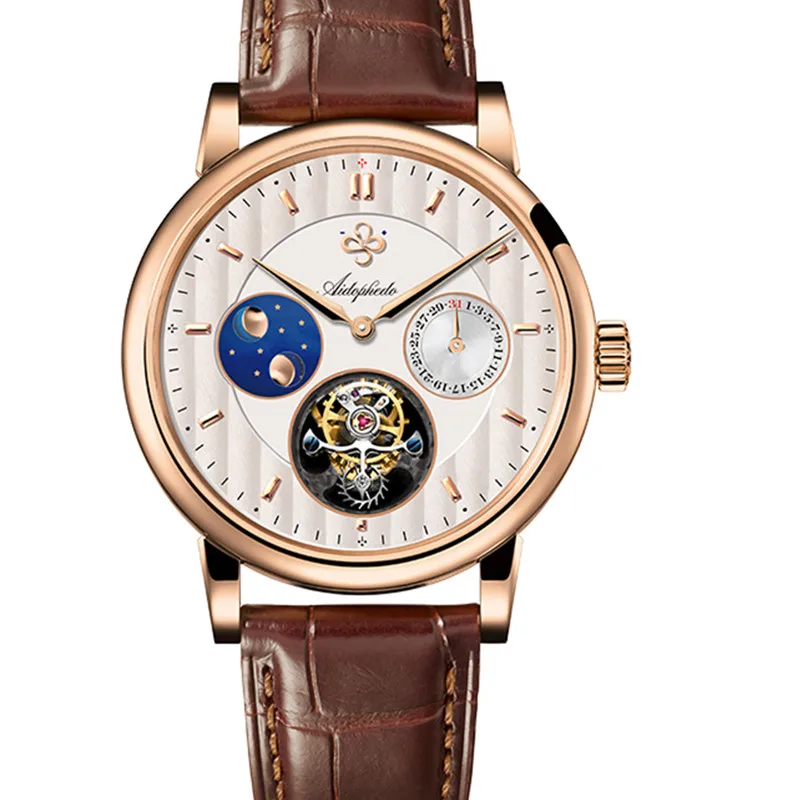 

Aidophedo Real Seagull st8007 Tourbillon Men Watch Moon Phase Calendar Switzerland Mens Mechanical Watches 5ATM Top Luxury Brand