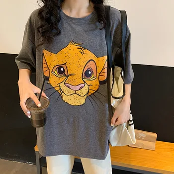 

Disney Simba T-shirts Women The Lion King Cartoon Tops Tees Harajuku 2020 Summer Fashion Female Loose T-shirts White Hot Clothes