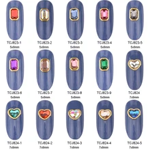 10 шт. Золотой металлический страз стразы для дизайна ногтей Прямоугольная форма сердца декоративные камни для украшения для ногтей Стразы ongle Шарм TCJ823