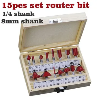 

New 15pcs/set Woodworking Milling Cutters 1/4''/8mmShank Carbide Router Bit For Wood Cutter Engraving Cutting Tools