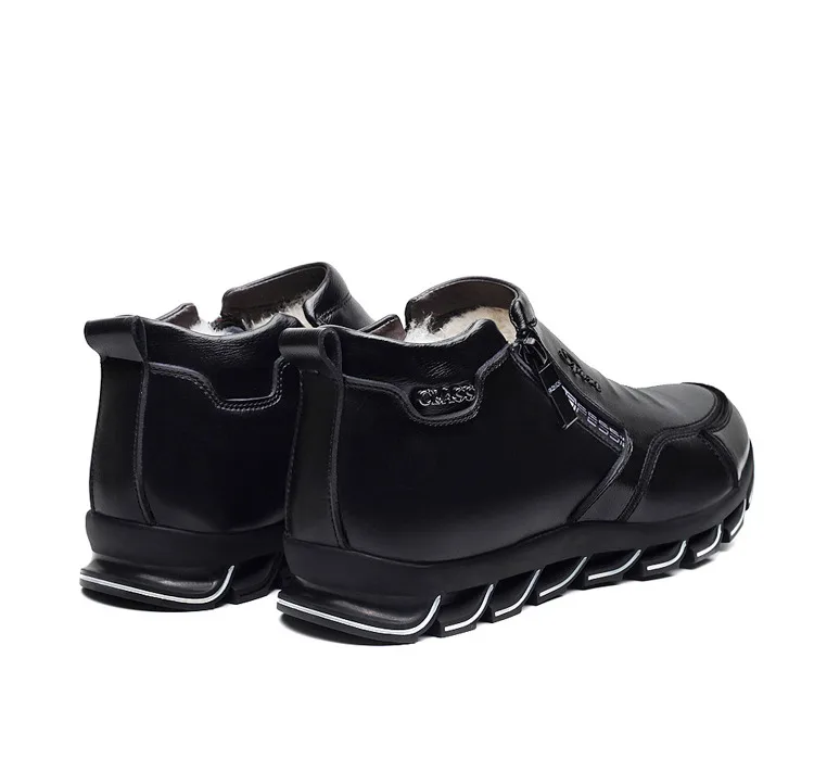 Whoholl Men's Genuine Leather Winter Boots Wool Men's Fur Leisure Shoes Warm Men Shoes Fashion Snow Boots Zapatos Hombre Rubber