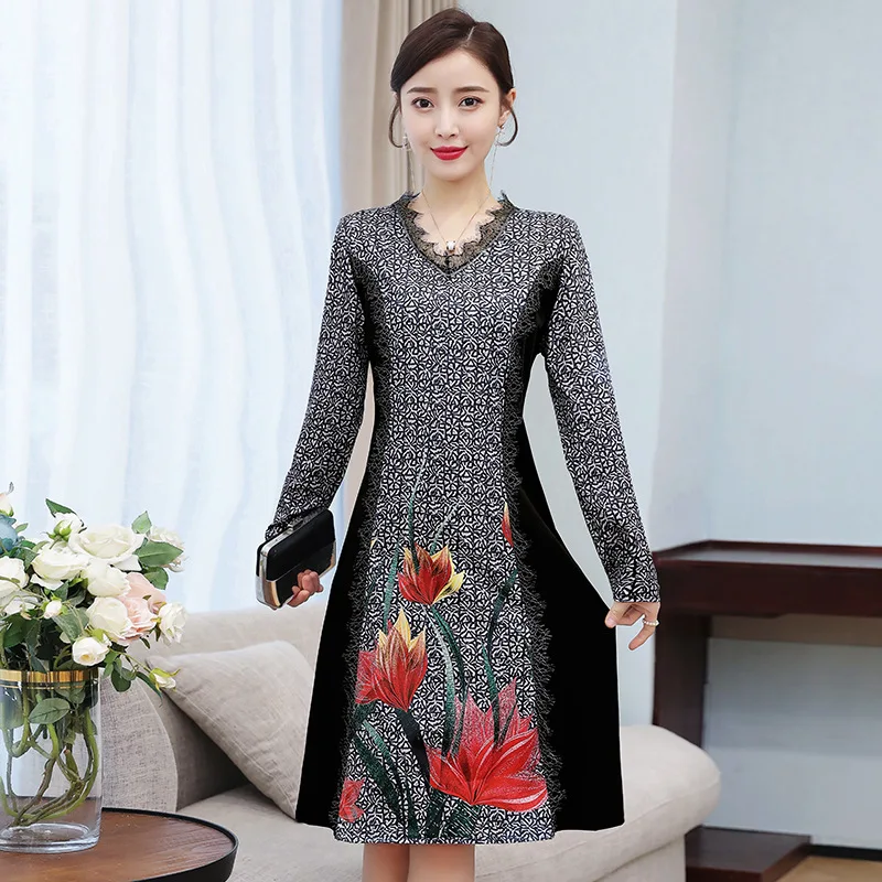 

Lady Elegant Dress Europe And America 2020 Spring New Style Nobility Elegance Retro Mom Underwear Printed Skirt